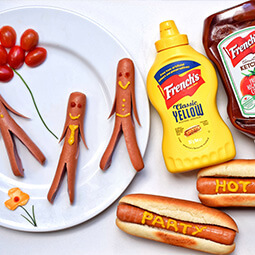 flat lay food kids sausage hot-dog plate ketchup funny meal UGC content
